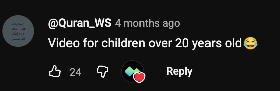 Comment: Video for children over 20 years old