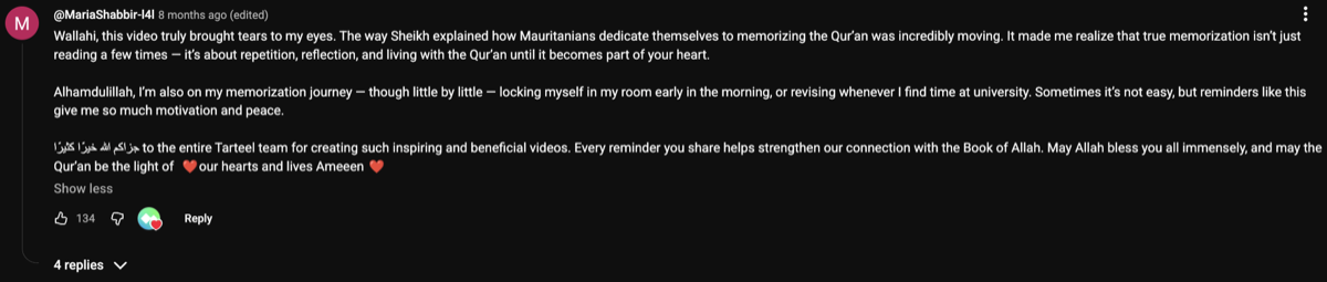 Comment with 134 likes: this video truly brought tears to my eyes